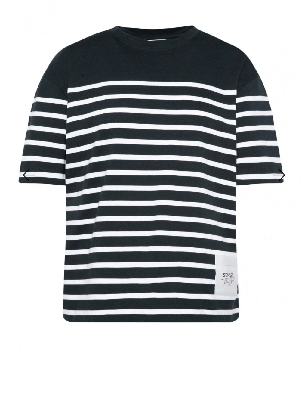 Senses The Label Oversized T-Shirt TEC:LA mit Streifen-Design night navy / opticwhite