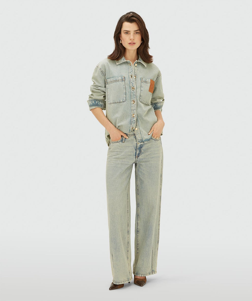 JOSH V Louella Mid-Rise-Wide-Leg Jeans Light Dirty Denim