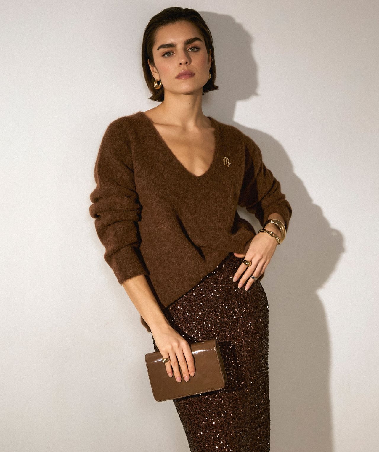 Josh V Timber Oversized Pullover mit Merino Wolle Dark Brown Melange