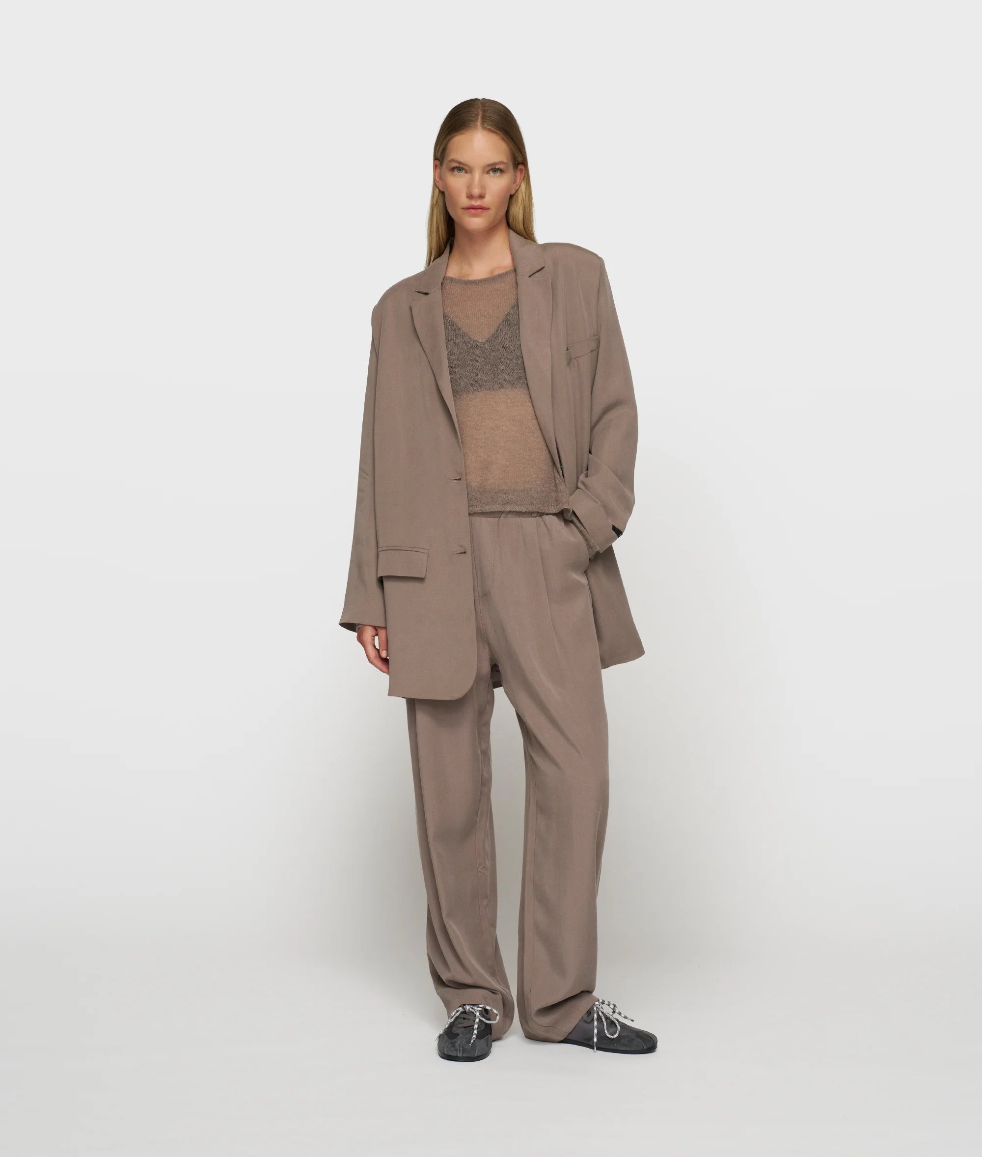 10 DAYS Long Flowy Blazer Lyocell Moonrock