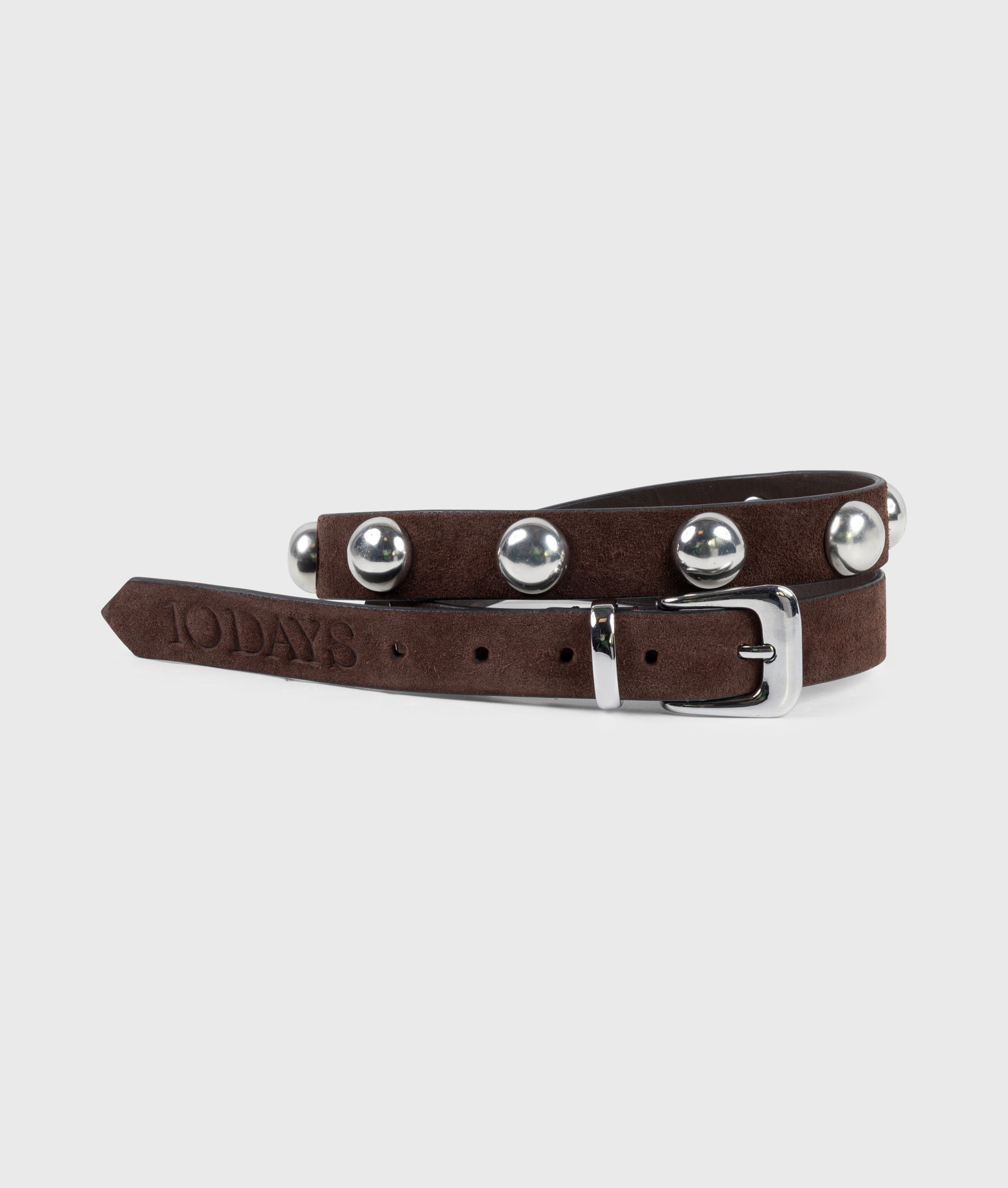 10 Days Suede Belt Studs Ledergürtel Nieten Deep Brown