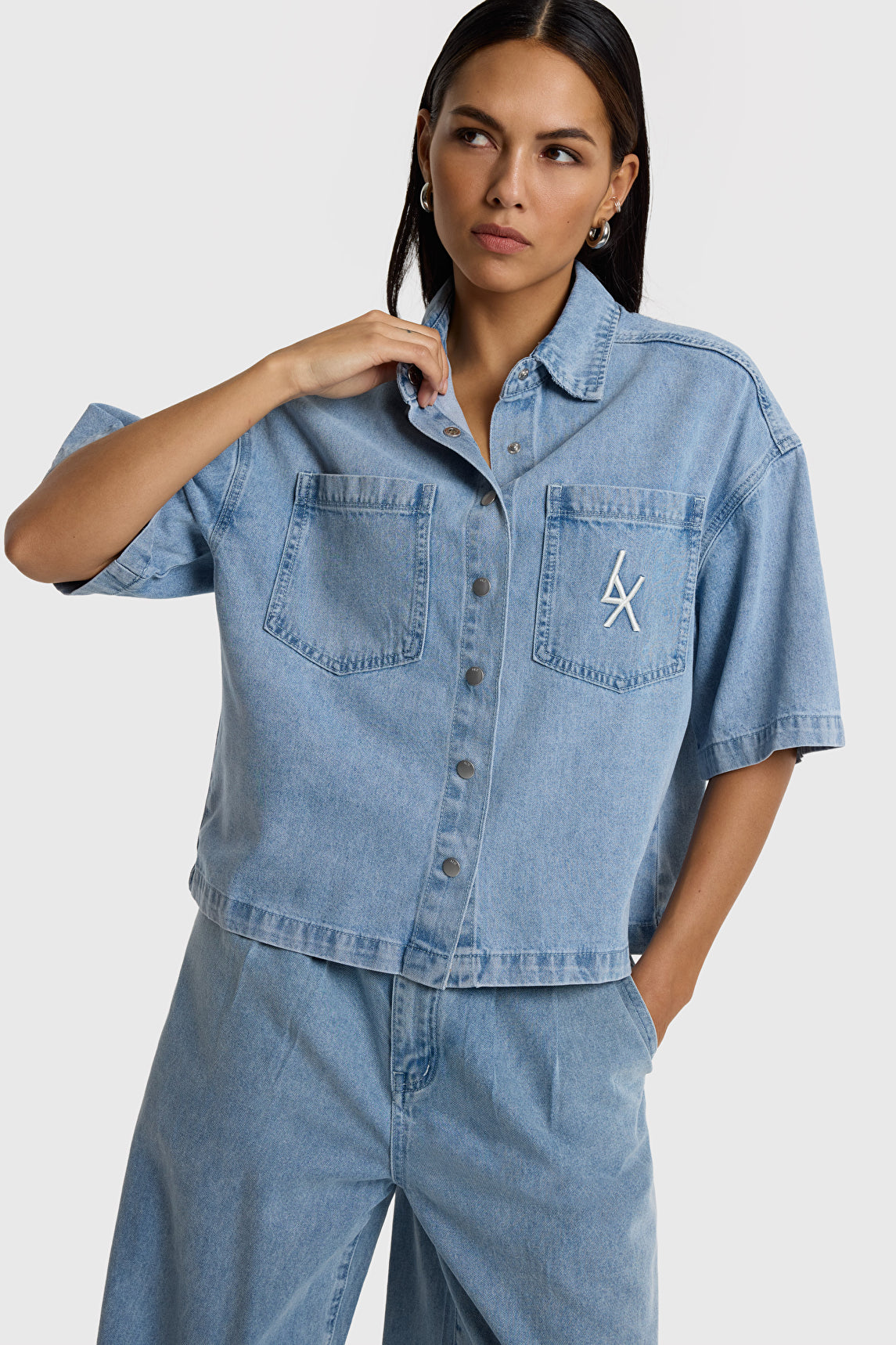 Alix The Label Denim Shortsleeve Bluse