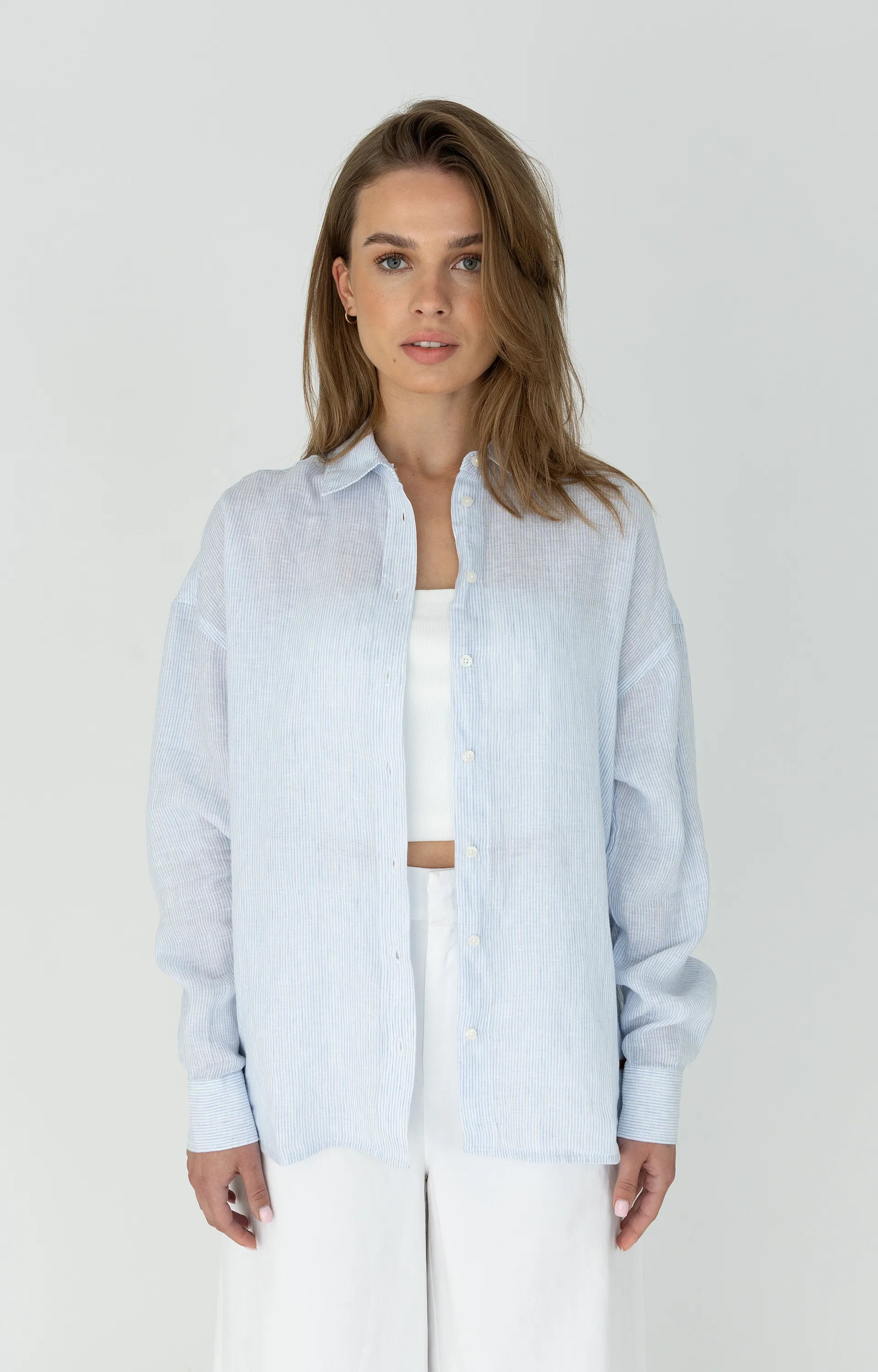 MSCW Moscow Bluse New Buttons Leinen hellblau