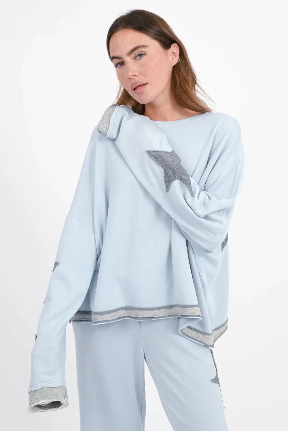 Love Joy Victory Hopewell Sternen Patches Sweater ICE Blue