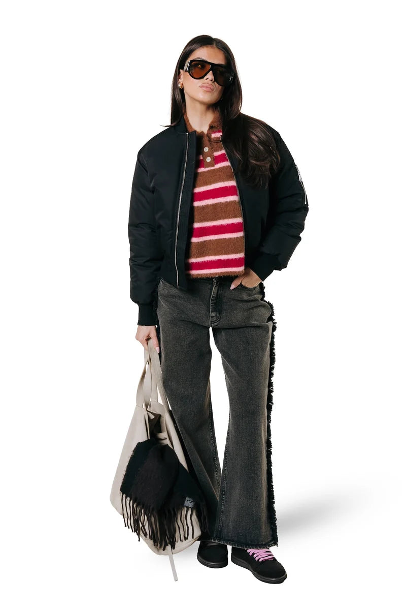 Colourful Rebel Bobbi Polo Strickshirt mit Kragen gestreift