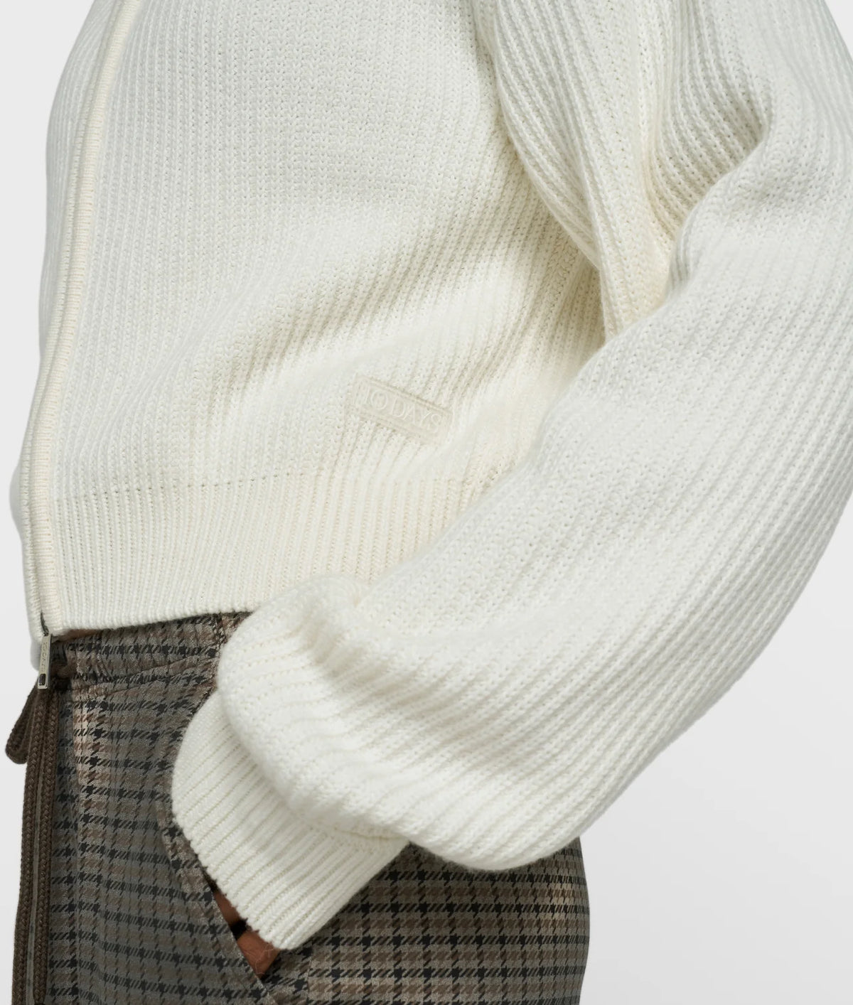 10 Days Rib Knit Zip Cardigan Ecru