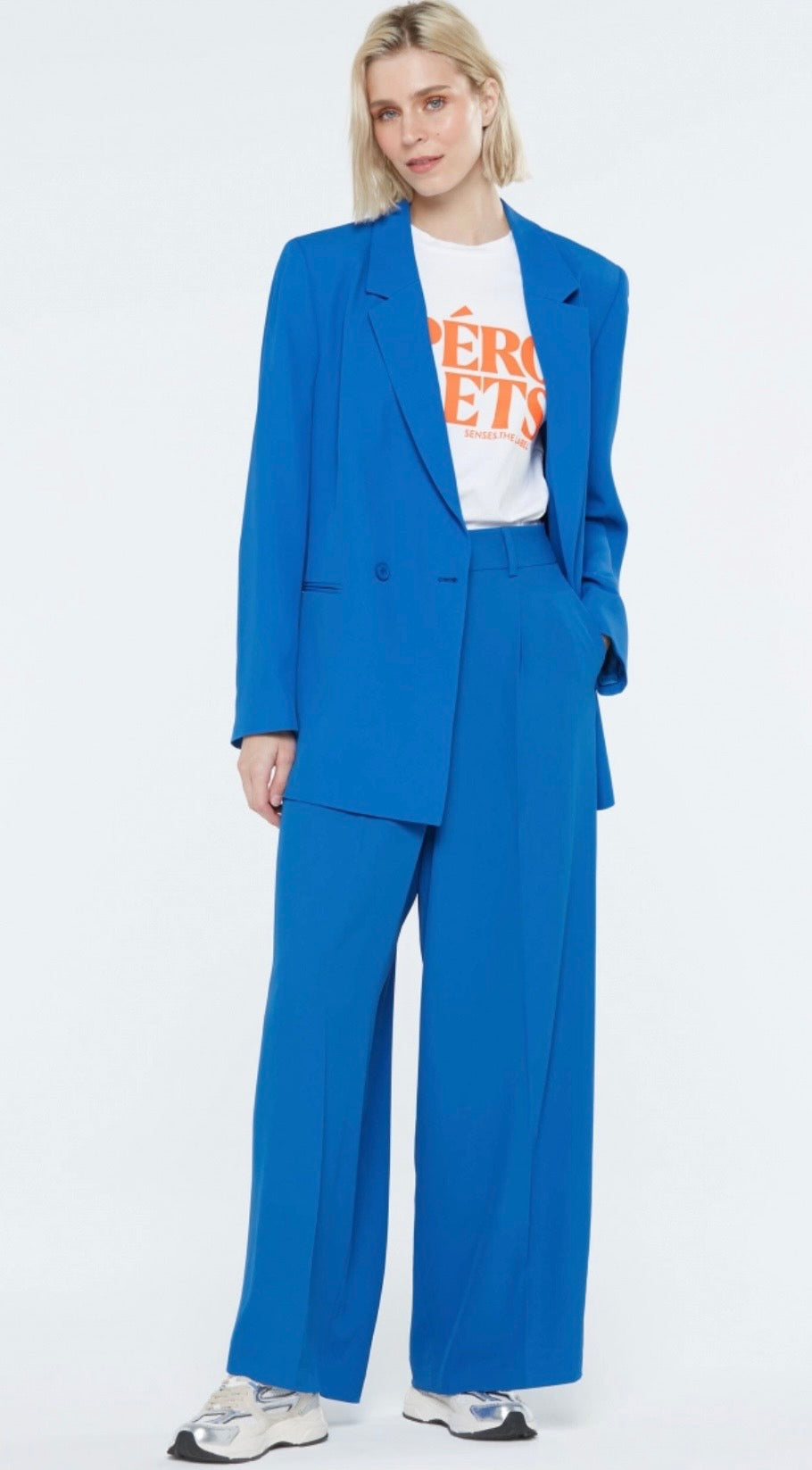 Senses The Label Wide Leg Hose PE:RI mit Bundfalten Unique Blue