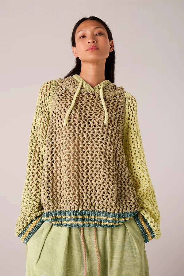 Liv Bergen Hoodie Crochet tricolor oliv