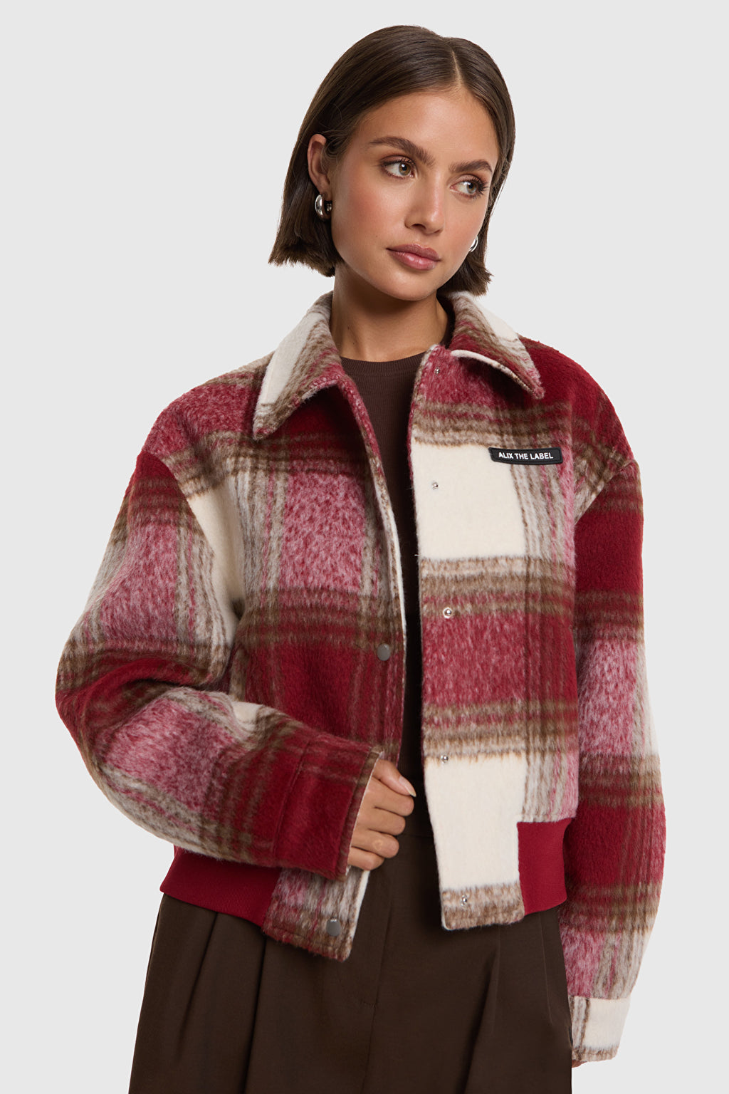 Alix The Label Hairy Check Jacke rot weiß kariert