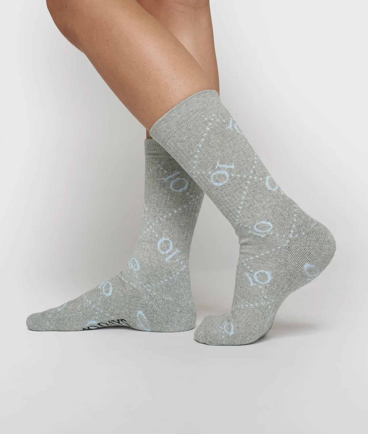 10 Days Lange Socken Monogramm Light Grey Melee Glitzer