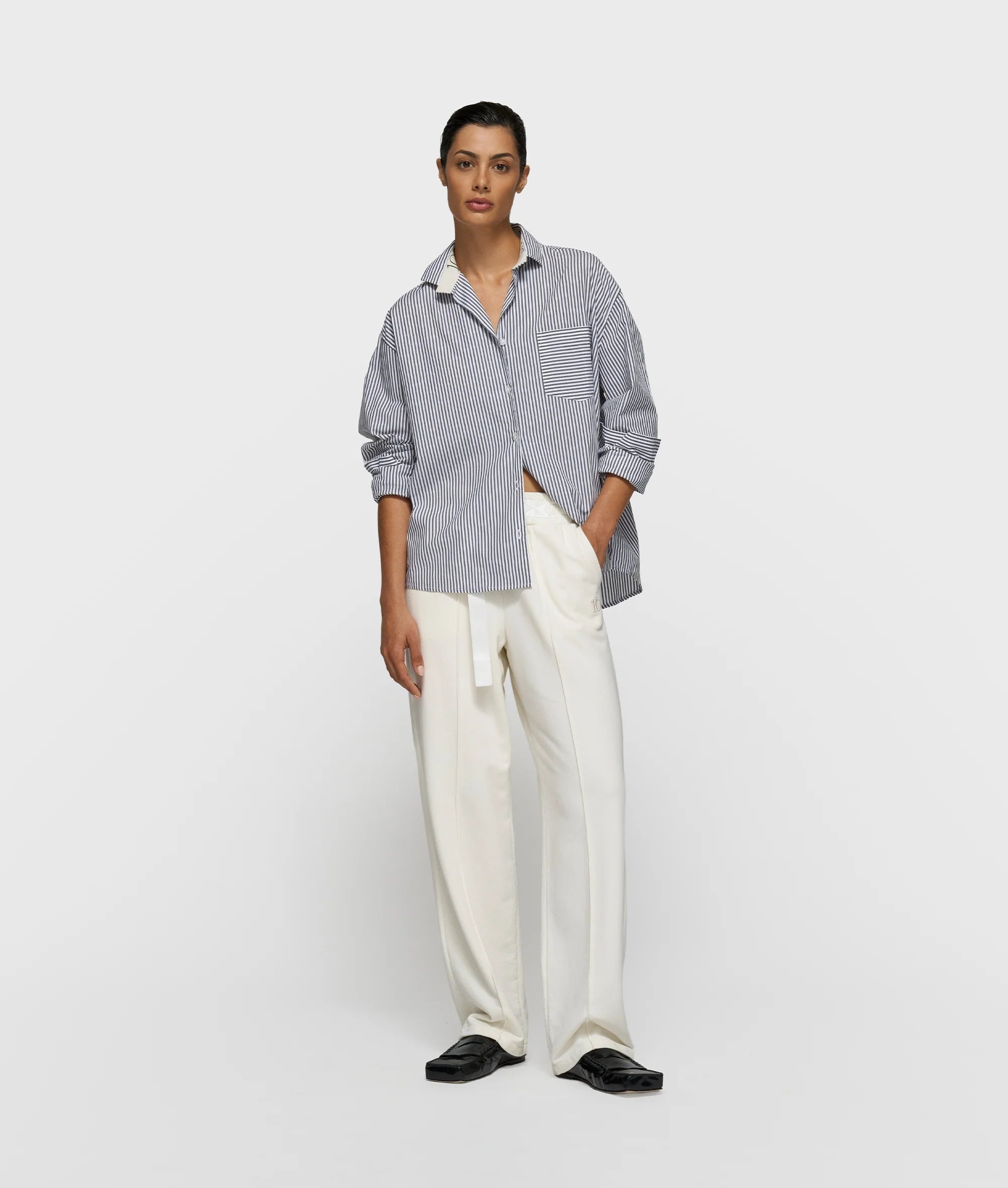 10 Days Shirt Stripes weiß/charcoil grau