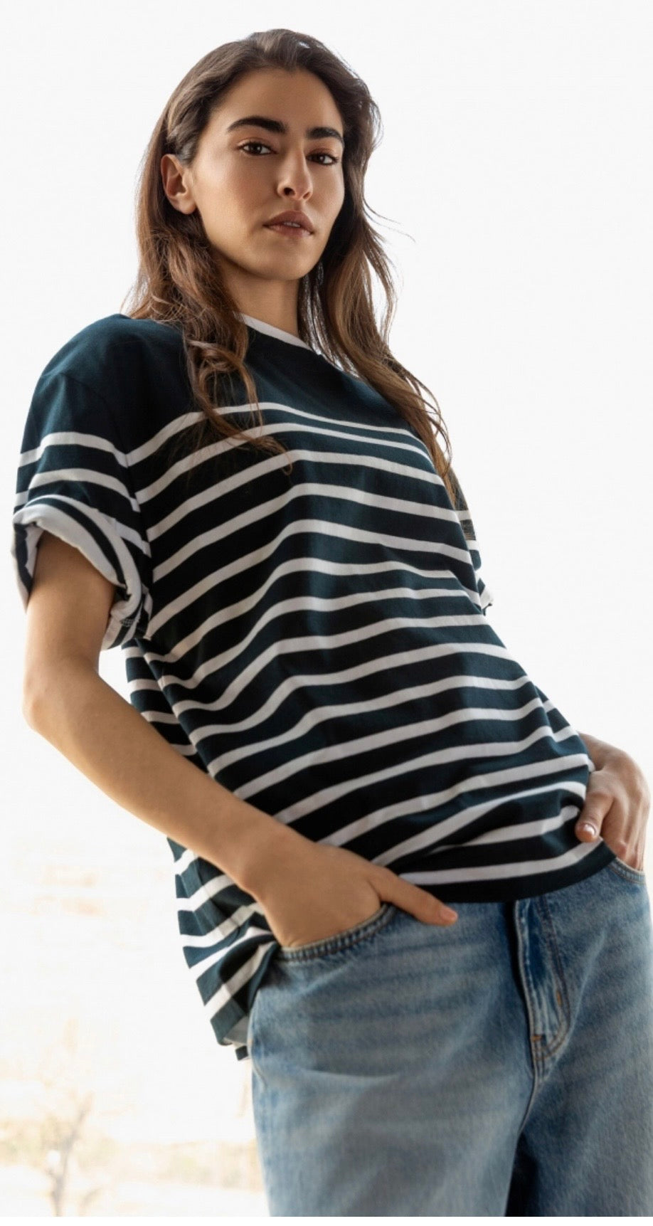 Senses The Label Oversized T-Shirt TEC:LA mit Streifen-Design night navy / opticwhite