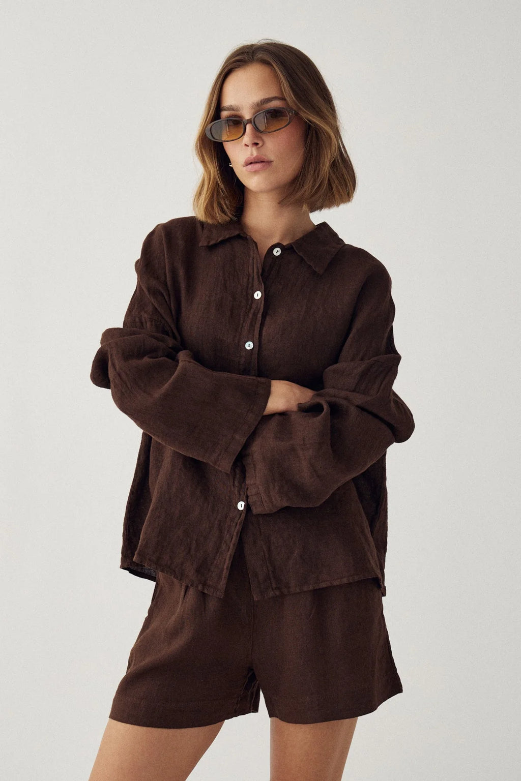 Noella Leonora Leinen Bluse Choclat braun