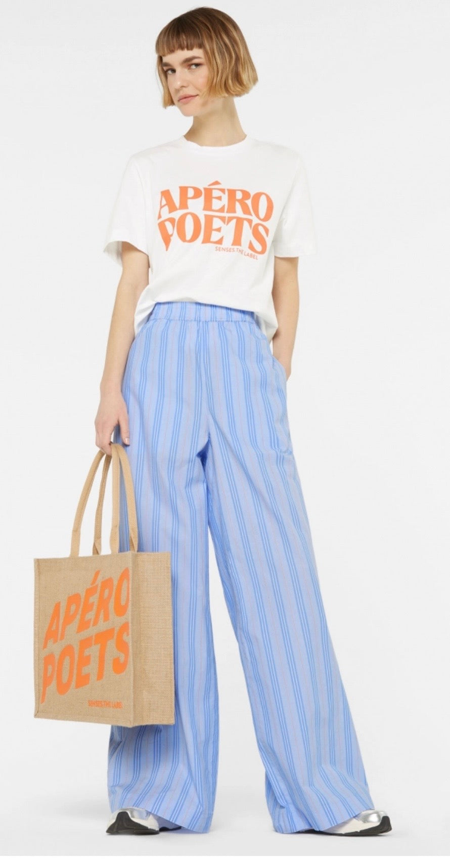 Senses The Label Gestreifte Hose PEL:LE im Pyjama-Stil shirt blue / iconic orange