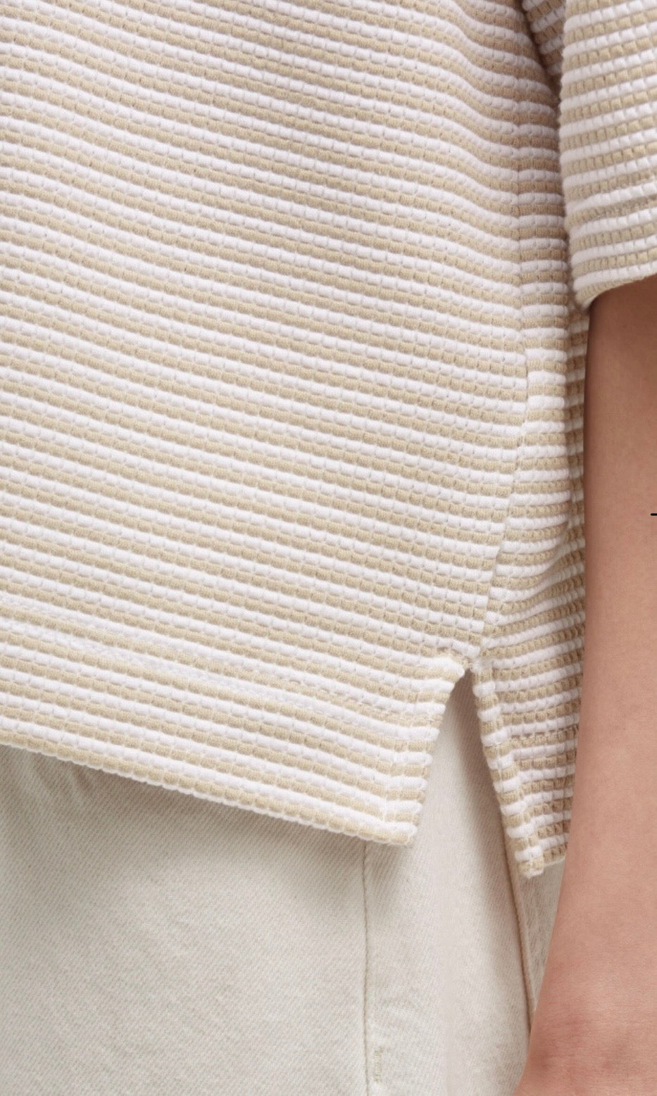 Senses The Label strukturiertes Kurzarm Sweatshirt beige gestreift
