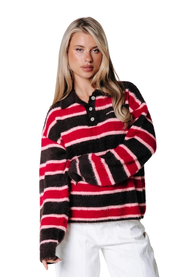 Colourful Rebel Bobbi Polo Strickshirt mit Kragen gestreift