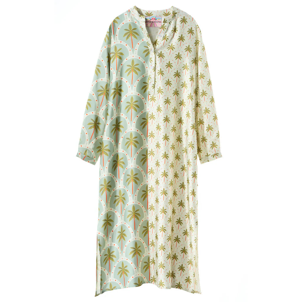SOUL KATHRINE Luna Green Palm Kleid Seide / Viscose