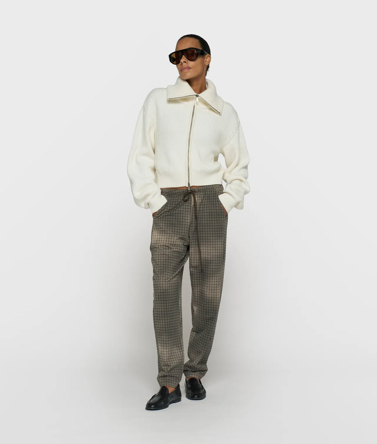 10 Days Rib Knit Zip Cardigan Ecru