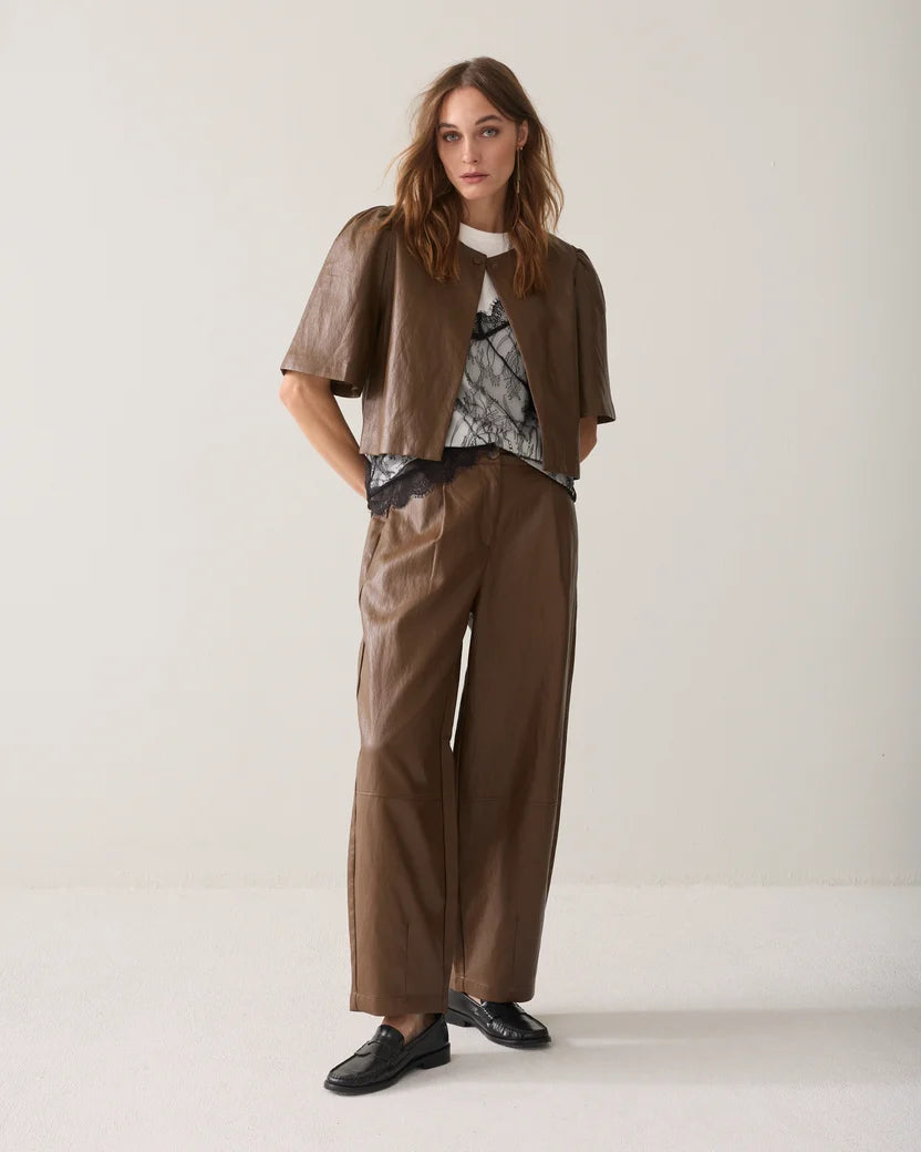 Summum weite Hose Kunstleder Sepia braun