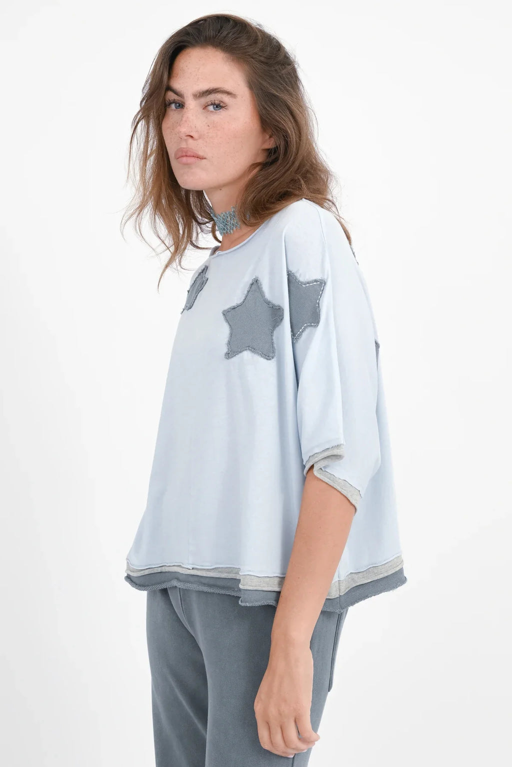 Love Joy Victory Shirt Rumbia Sternen Patches ice Blue