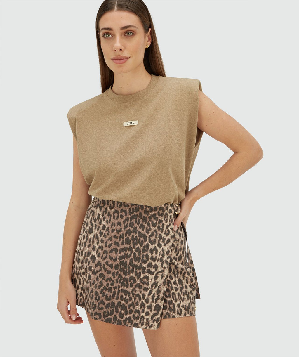 Josh V Sue Tshirt ärmellos mit Schulterpolster in Khaki Melange oder Dusty pink