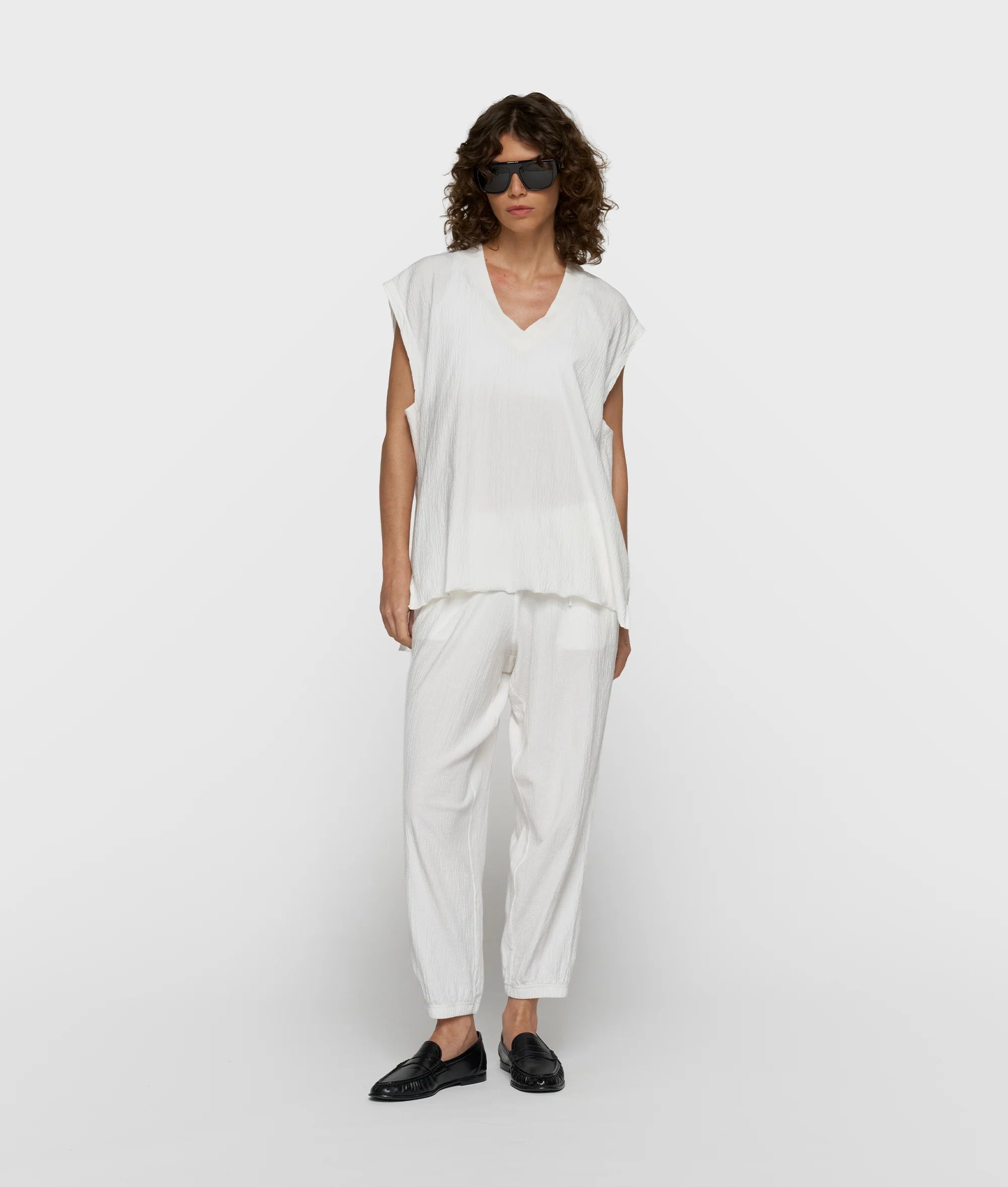 10 Days V-Neck Crinkle Top Farbe Ecru