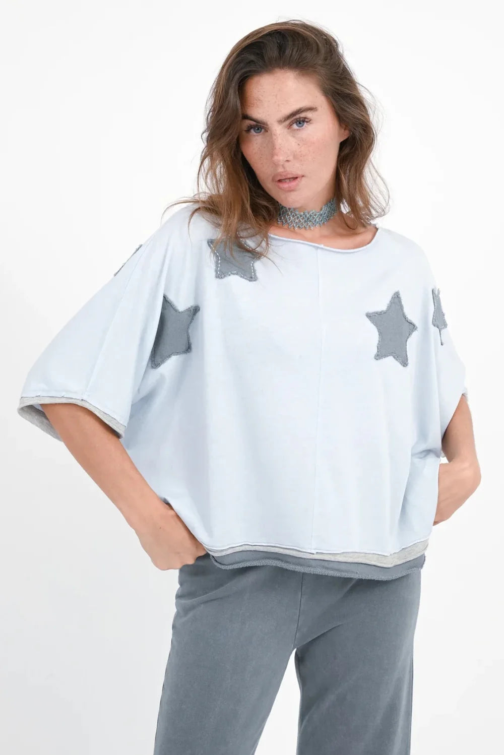 Love Joy Victory Shirt Rumbia Sternen Patches ice Blue