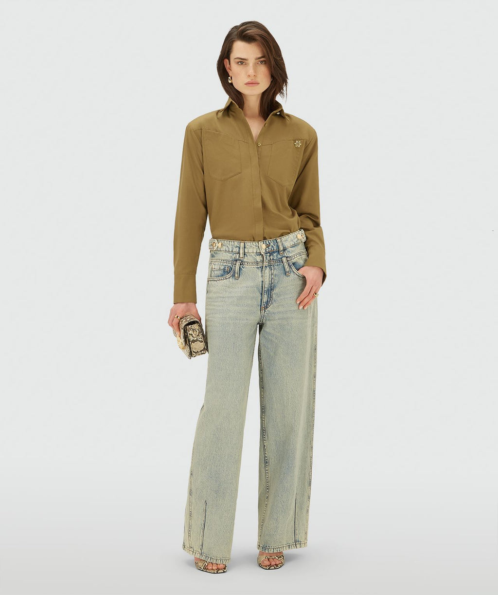 JOSH V Louella Mid-Rise-Wide-Leg Jeans Light Dirty Denim