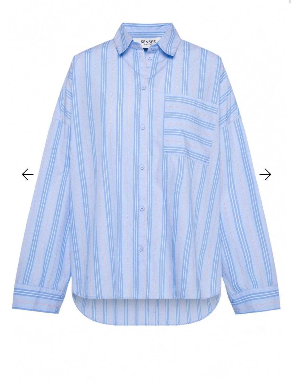 Senses The Label Gestreifte Oversized Bluse BA:RI im Pyjama-Stil shirt blue / iconic orange