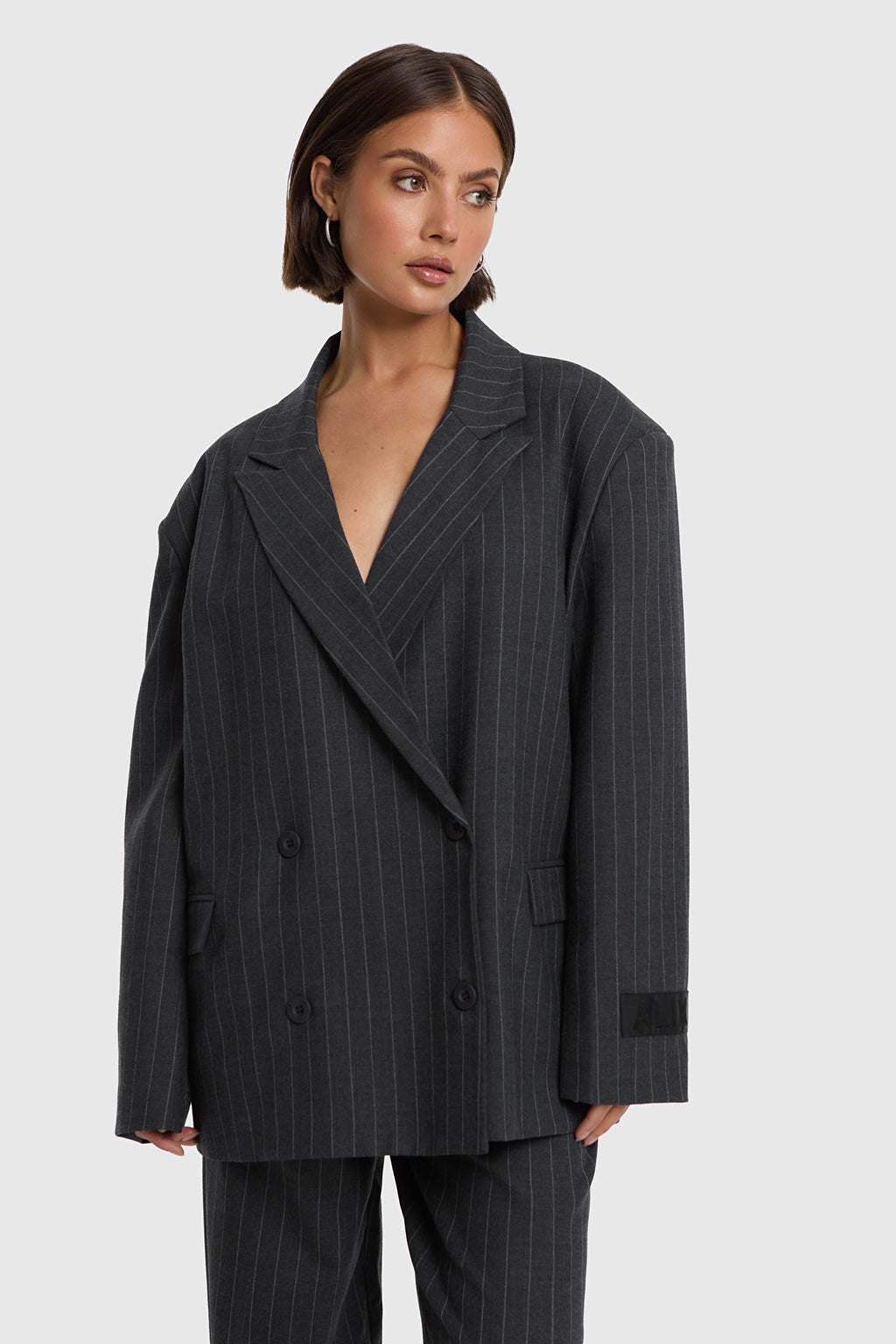 Alix The Label Big Stripe Oversized Blazer Grau