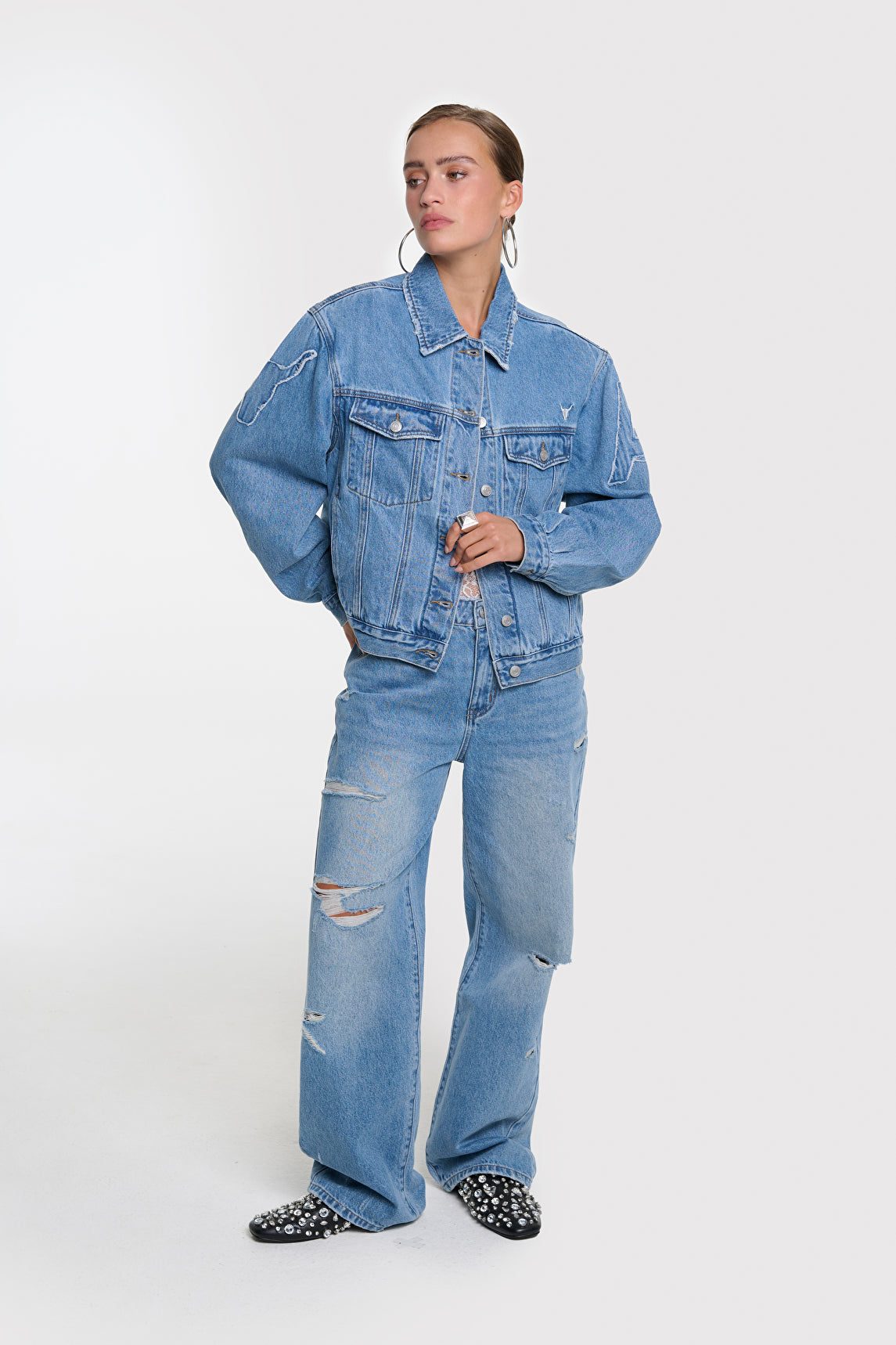 Alix The Label Soft Denim Patch Jacke