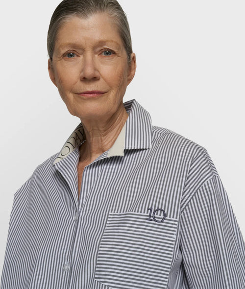 10 Days Bluse Stripes Graublau / weiß gestreift