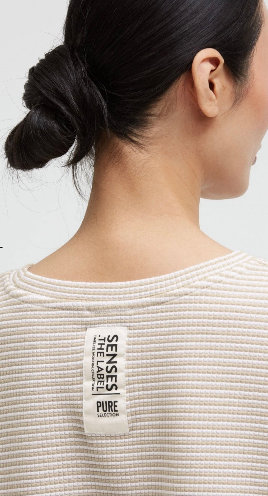 Senses The Label strukturiertes Kurzarm Sweatshirt beige gestreift