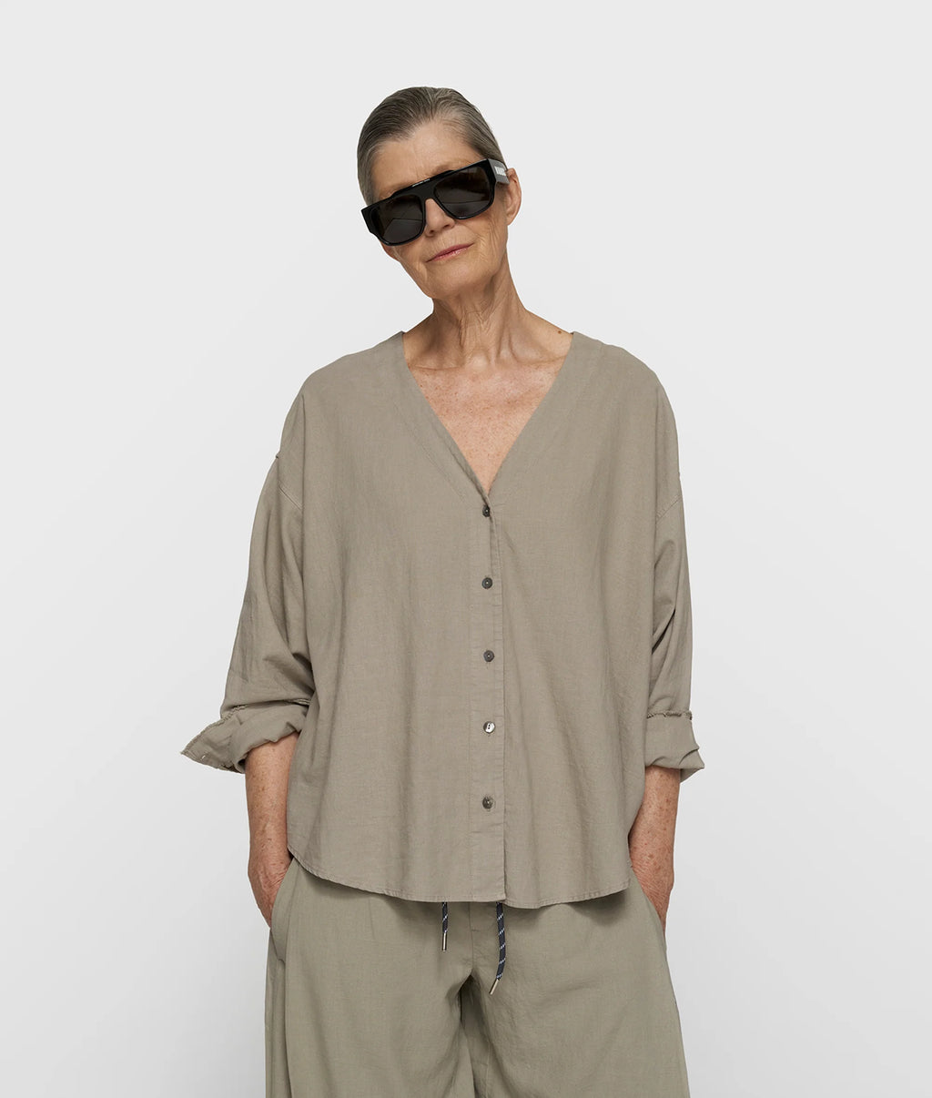 10 Days Cotton Linen Bluse Farbe Fog