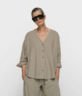 10 Days Cotton Linen Bluse Farbe Fog
