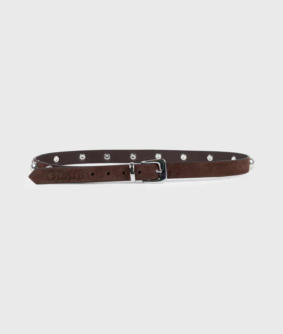 10 Days Suede Belt Studs Ledergürtel Nieten Deep Brown