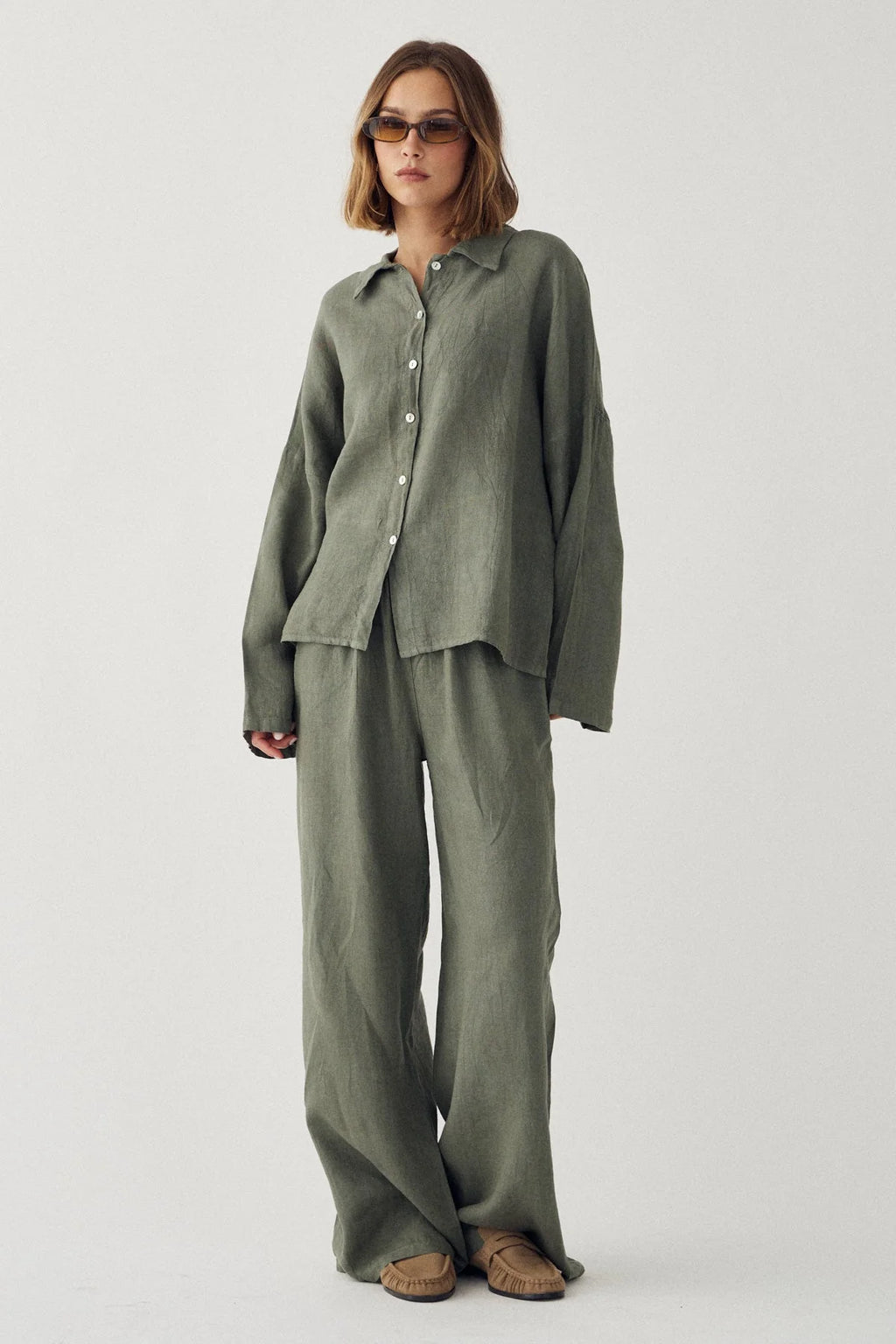 Noella Leonora Leinen Bluse oliv
