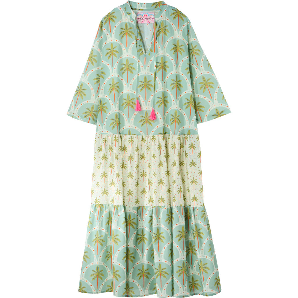 SOUL KATHRINE Bloom Green Palm Kleid Baumwolle