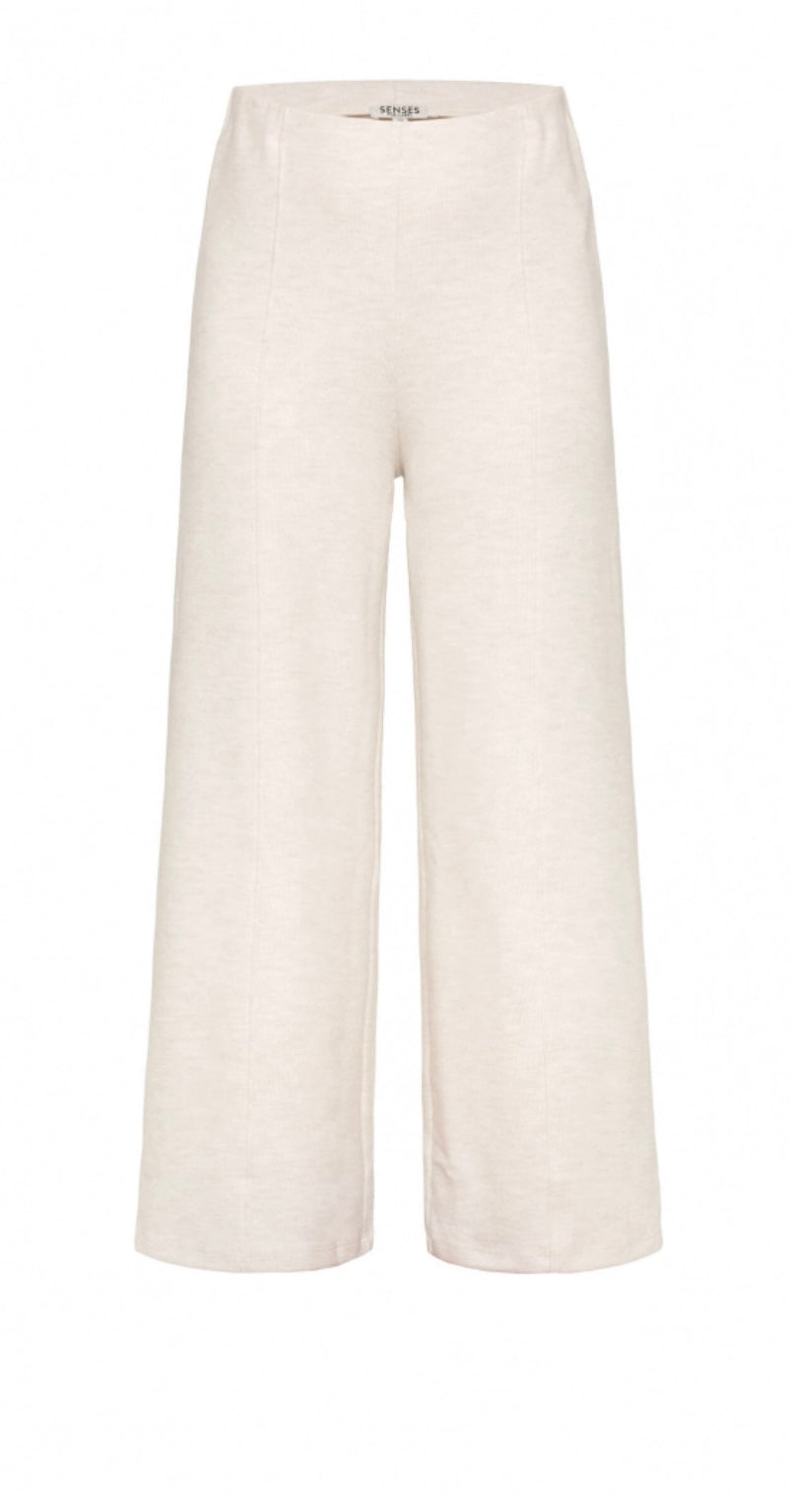 Senses The Label Wideleg Pants POLA:RIS aus Jersey Rippstrick Buttercreme Melange