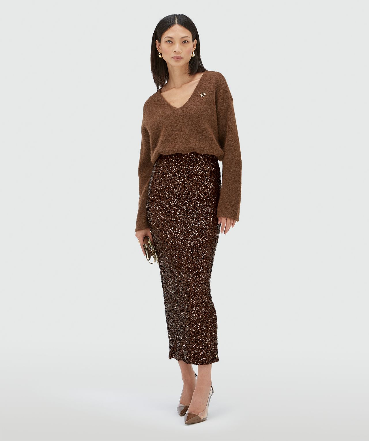 Josh V Timber Oversized Pullover mit Merino Wolle Dark Brown Melange